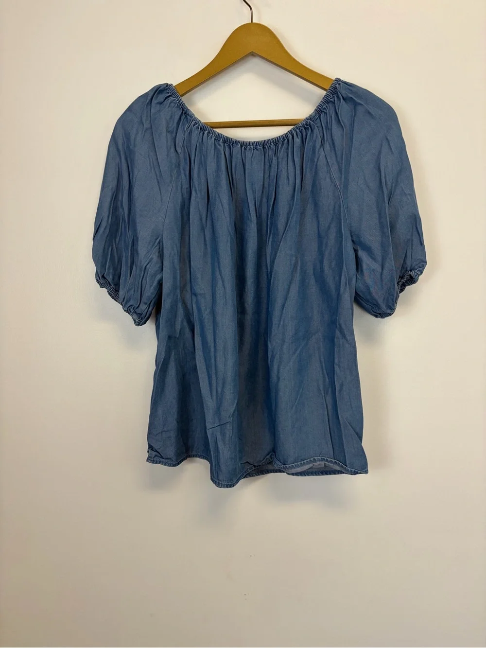 Ann Taylor LOFT Chambray Puff Sleeve Top
